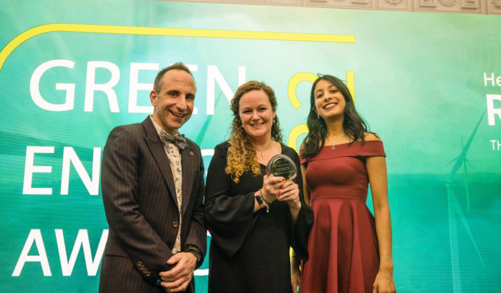 ECOE directors Andy Extance and Prina Sumaria join founding director Sonya Bedford to celebrate the recognition of ECOE’s ongoing fight against climate change and fuel poverty. Credit: Regen/Tom Smith Photography ECOE directors Andy Extance and Prina Sumaria join founding director Sonya Bedford to celebrate the